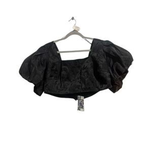277 Women’s Black Puff Sleeve Crop Top – Square Blouse, Dressy Night Out Top